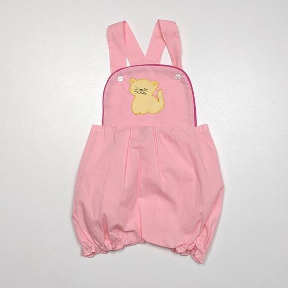 Vintage Sweet Temptations Sunsuit Baby Girls Size 12m Pink Kitty Bubble Romper - Picture 1 of 3